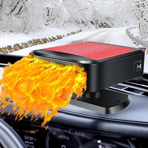 Chauffage de voiture portable, 12V 200W Chauffage de voiture, 2 en 1 Chauffage et refroidissement Dégivreur de pare-brise, Dégivreur à rotation 360 degrés avec base adhésive forte pour la voiture