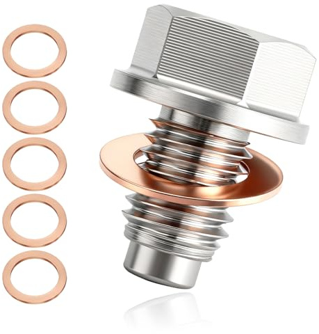 Vite magnetica di scarico dell'olio, con anello di tenuta, dado di scarico dell'olio, in acciaio inox, vite di scarico per auto, moto, barca, ricambio per cambio olio (M12 x 1,75)