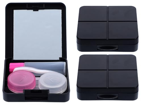 DECOMELODY Étui Portatif pour Lentilles de Contact avec Miroir – Lot de 3 Sets de Boîtes Noires – Conteneur Compact et Léger – Accessoire Voyage Pratique pour Femmes – Organisateur