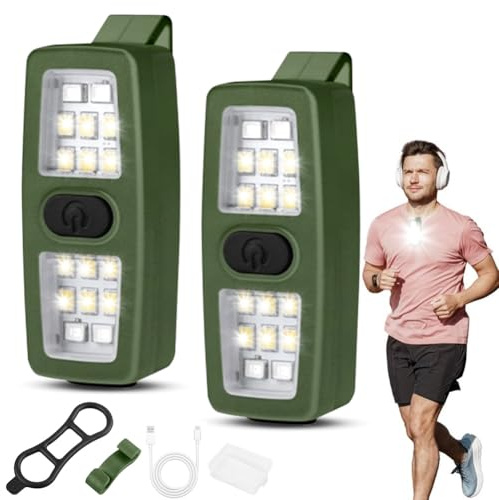 Yuragim LED Clip Lampe, Lauflicht LED Stirnlampe USB Wiederaufladbar Running Light Wasserdicht Klein Clip-on Taschenlampe Sicherheitslicht Laufzubehör Lauflampe Joggen Laufen Camping Kleidung (Grün)
