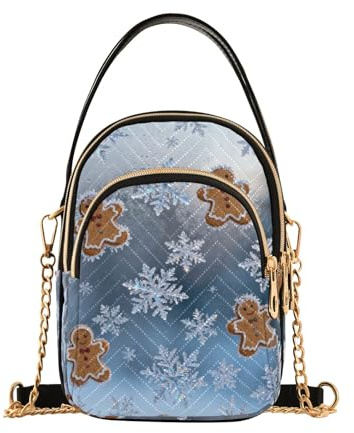 Nexawaveo Joli petit sac à bandoulière matelassé pour femme, sac à main à bandoulière, sac à main pour téléphone, portefeuille, chaîne, Pain d'hiver flocons de neige