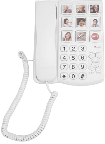 Kikumi 【titel】 Trådbunden Telefon med Stor Nyckel, Telefon med Stora Knappar för Synskadade och äldre, Justerbar Volym, Högtalartelefon