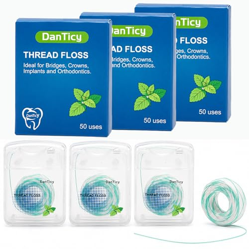 840D Fluffy Floss Threaders, Deep Clean Zahnseide für Zahnspangen, Brücken und Implantate, Super Floss, 50 Stück, Ultra Mint, 3 Stück