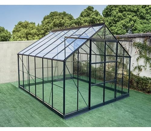 Green Protect Serre de Jardin en Aluminium Anthracite 300x368cm, 260cm de Hauteur, 432kg, Double Porte Coulissante en Verre Trempé 4mm
