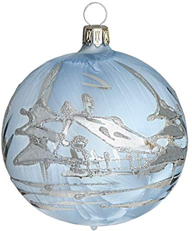 Kugel eisblau mit silberner Winterlandschaft 8cm 4Stück per Box