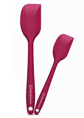 BACKHAUS ® Silikon Teigschaber und Löffel Set mit Edelstahlkern, 2-Teilige Antihaft Küchen-Schaber aus Platin Silikon | Rot