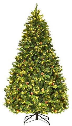 COSTWAY Árbol de Navidad Artificial Verde 210cm, Arbol de Navidad con 460 Luces Incorporadas Soporte de Metal, 61 Conos de Pino, PVC y PE, Arvore de Natal Hogar Fiesta Interior (210 cm)
