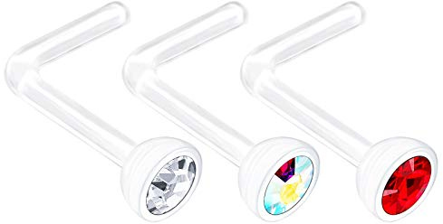 KJM FASHION 3 STK Flexibles Acryl Nasenringe 0,8mm 20gauge 5mm 2.5mm Kristallkugel Ohrringe Piercing Schmuck 1934