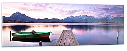 Panorama Bilder auf Glas 160x50cm Glasbild See Berge Wasser Groß XXL Wanddeko Bild im Glas Schlafzimmer Küche Wandbilder Dekoration Wohnzimmer Modern Wall Decor Wand Kunstdruck Art GAB160x50-3671