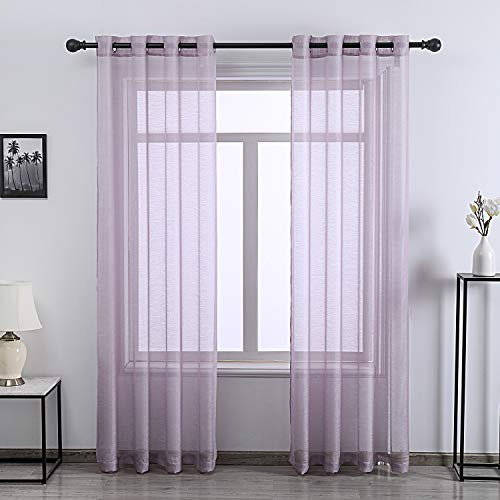 DONREN Purple Sheer Curtains 84 Inches Long Ring Top Window Treatment Luxury Textured Sheer Drapes for Bedroom Lavender Purple 2 Panels