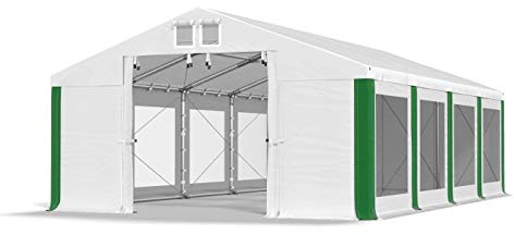 Das Company Transparente Fenster Partyzelt 5x8m wasserdicht weiß-grün Zelt 580g/m² PVC Plane Ganzjährig Stabil Gartenzelt Winter Plus ISDT