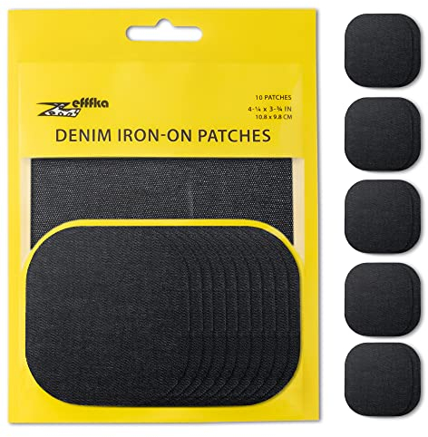 ZEFFFKA Jean-Flicken zum Aufbügeln für Innen und Außen Stärkster Kleber 100% Baumwolle Verschiedene schwarz Farben Reparatur-Dekorationsset 10 Stück Größe 4-1/4 by 3-3/4 (9.8 cm x 10.8 cm)