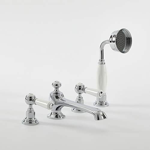 Milano Elizabeth 4 Tap-Hole Bath Shower Mixer Tap Lever Handles - Chrome White