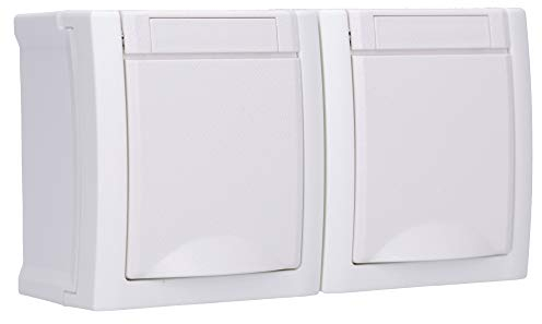 Aufputz Feuchtraum Steckdose 2-fach waagrecht IP54 Modell Pacific weiß