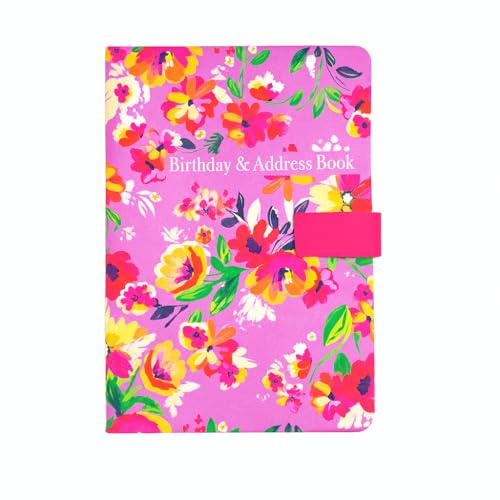 Sixstore Telephone Address & Birthday Book A-Z Index Beautiful Fabric Vintage Style Cover A5 Size Soft Padded Cover Address & Birthday Book with Magnetic Lock, Typo