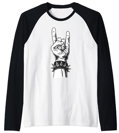 Let's Rock Devil Salute French Fries Fork Metalhand & Roll Raglan Baseball Tee