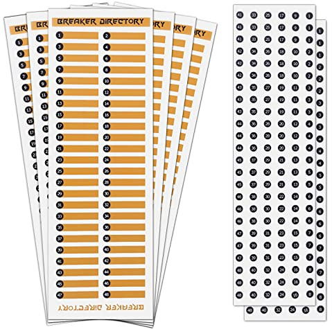 AIEX 6 Stück Etiketten für elektrische Schalttafeln + 2 runde Nummernaufkleber, selbstklebend, Schutzschalter-Etiketten, selbstklebend, für Türverkleidung, elektrische Box (bis zu 48)