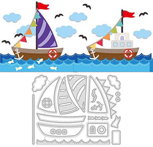 GLOBLELAND Metall Stanzschablone Sommer Segelboot Papierpräge Stanzschablonen Set Möwe Wolken und Wellen Stanzformen für Kartenherstellung DIY Papier Scrapbooking Handgefertigtes Fotoalbum | Papierpräge Set, Möwe Wolken und Wellen Stanzformen, Für Kartenherstellung, DIY Scrapbooking, Handgefertigtes Fotoalbum