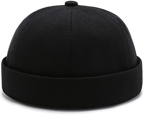 XYIYI Schwarz Baumwolle Brimless Docker Kappe Verstellbare Street Casual Matrosenmütze Schädeldecke Beanie Mütze
