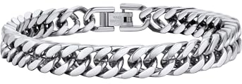 PROSTEEL Chain Bracelet for Men Stainless Steel Silver Cuban Link Large Bracelets Chunky Heavy Jewellery for Boys Teen 8mm 23cm