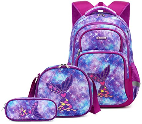 Wawakube 3Pcs Girls Backpack with Lunch Box Pencil Case,Unicorn Preschool Elementary School Bookbag for Kid Girls Picnic Travel etc