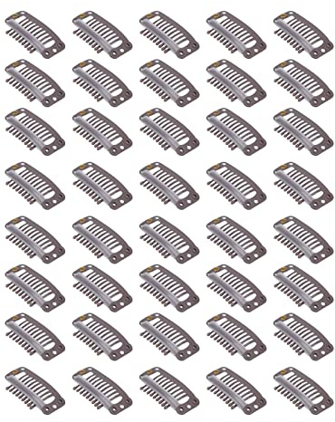Edelstahl Clips 9 Zähne 32mm - Haarverlängerung Clips, 40 Stück (Dunkelbraun)