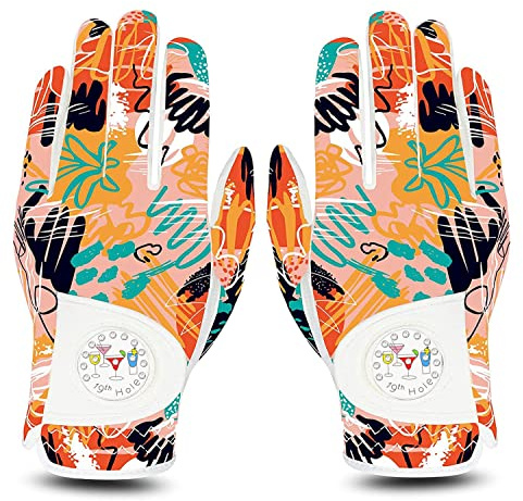 LOVMEAD Damen Golf Handschuh Golfhandschuhe Leder mit Ballmarker All Wetter Linke Rechte Hand Paar, Damen-Golfhandschuhe Rain Grip Weathersof rutschfest Sport (Orange, M)