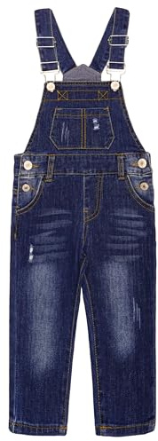KIDSCOOL SPACE Jeans Slim Fit per Neonati, Salopette Strappata con Tasca Grande, Salopette di Jeans alla Moda, Blu Profondo, 12-18 Mesi