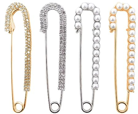 WXNPA 4 Stück Damen Brosche Nadel Pullover Schal Clips Faux Kristall und Perle Broschen, 2 Stilen