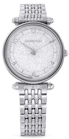 Swarovski Crystalline Wonder Uhr, Silberfarbene Damenuhr mit Edlem Zifferblatt mit Swarovski Kristallen und Verstellbarem Metallarmband
