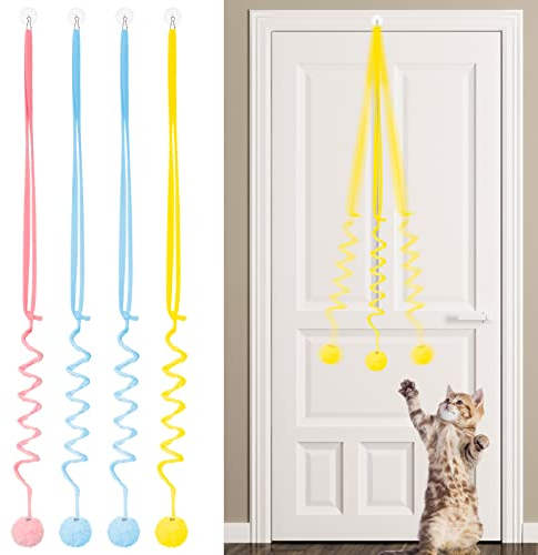 tiopeia 4 Stück Katzenspielzeug Selbstbeschäftigung Hängende Türrahmen, Interaktives Einstellbar Ball Spielzeug mit Glocke, Teaser Katze Spielzeug für Indoor Kätzchen Verfolgungsjagd