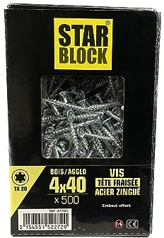 Vis bois/agglo Starblock Torx 4x40 500pcs