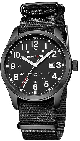 GOLDEN HOUR Orologio da Uomo con Cinturino Slip-thru in Nylon con ora Militare Quadrante di Facile Lettura Lancette luminose Display 12/24 ore Orologi Sportivi Digitali Impermeabili