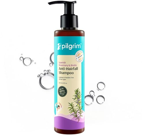 Pilgrim Spanish Rosemary & Biotin Anti Hairfall Shampoo for Reducing Hair Loss & Breakage 200ml | Rosemary shampoo for hair growth | Upto 95% stronger hairs | For all hair types | For Men & Women