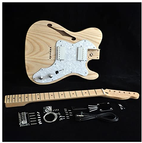 Fachmann E-Gitarren-Bausatz DIY E-Gitarren-Kit Semi-Hollow Ash Body Mit F-Löchern, Ahornhals, 21 Bünden, Truss Rod-Einstellung Selbstbau Gitarrenkit