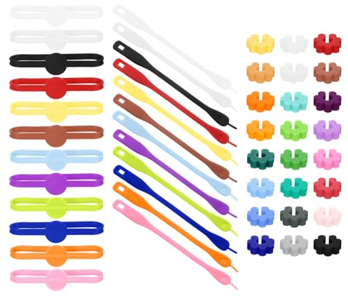 sourcing map 48Pcs Wine Glass Markers, Silicone Drink Marker Wine Glass Charm Markers Tags for Glasses Cup, Beer Bottle, Cocktail Glass, 24 Colors Labels Ring/Strip Tag/Plum Buckle
