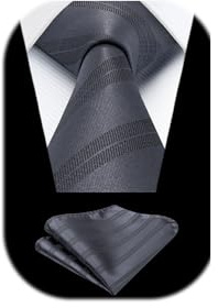 HISDERN Herren Krawatte Formell Streifen Krawatte mit Einstecktuch Set Hochzeit Krawatten and Taschentuch