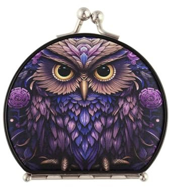 NYYYTTTEU Coole Lila Eule Makeup Kleiner Spiegel für Handtaschen,Faltbar Kompaktspiegel Tragbarer Klappspiegel Taschenspiegel für Reisen