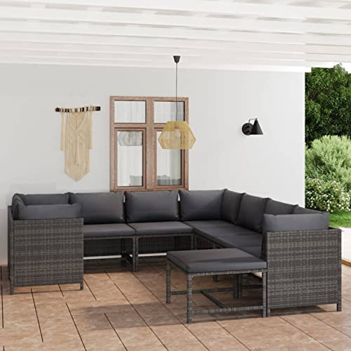 Homgoday 9-TLG. Garten-Lounge-Set mit Kissen Gartenmöbel Set Balkonmöbel Gartenlounge Gartensofa Ecksofa Modular Sofa Lounge Sitzgruppe für Terrasse Garten Balkon Poly Rattan Grau