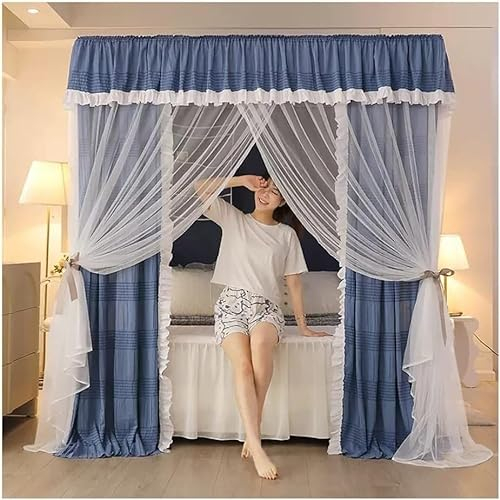 Blaues Quad-Baldachin-Moskitonetz mit Ständer, dekorativer Vorhang für Einzel- und Doppelbett (Farbe: Stil 1, Größe: 150 x 210 cm/59 x 83 Zoll) (Farbe: Stil 2, Größe: 150 x 200 cm/59 x 79 Zo