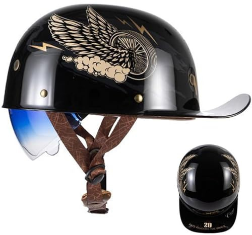 Retro motorcykelhjälm halvskalshjälm med ECE-godkännande baseballkeps hjälm jethjälm tysk stil dödskalle keps hjälm motorcykel cruiser skoter cool hjälm för män och kvinnor, 53–64 cm