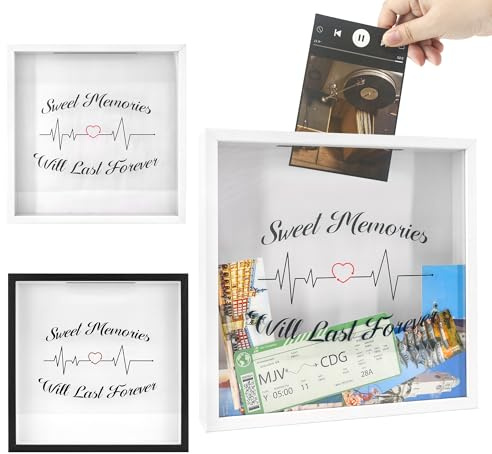 FramePro Scatola 3D Adventure Memory Shadow con fessura, cornice in legno bianco per biglietti, foto di viaggio, artigianato, 28 x 28 cm, colore rosso