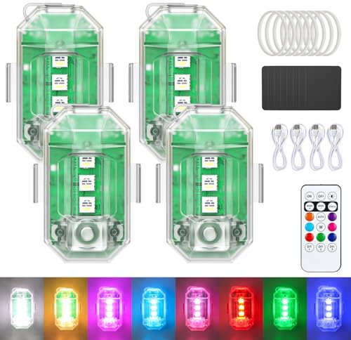 4 Stück Drahtloses Auto LED-Blitzlichter Akku mit Fernbedienung, 8 Farben Hochhelle Blitzleuchte für Auto, Drohne, Kinderspielzeug, Kinderwagen, Rollschuhlaufen