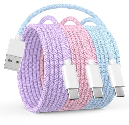 Car Carplay Cable for iPhone 16 15, 3 Pack USB A to USB C Car Charger Cable Cord, 6FT Nylon Braided iPhone 16 Charger Cord for iPhone 16/16 Plus/16 Pro/16 Pro Max/15/15 Pro/15 Pro Max, Multicolored