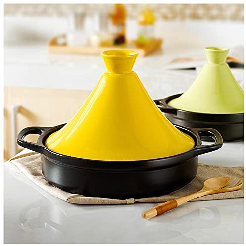 Cast Iron Moroccan Tagine Pot, Tagine Moroccan Ceramic Cooker Pot, Nonstick Cooking Tagine w/Ceramic Lid Cookware Stew Pan for Different Cooking Styles,Yellow,8.5inch