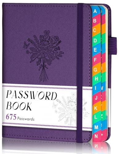 hi!SCI Password Keeper Book with Colorful Alphabetical Tabs, Small Pocket Password Logbook for Seniors, 4.7 x 6.2 Internet Website Address Organizer, Stores 675 Passwords (Royal Purple)