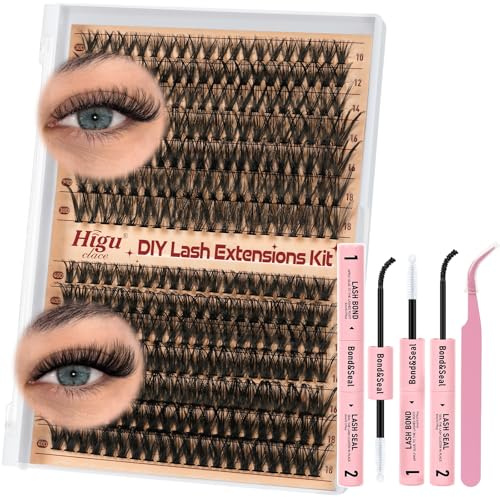 Higu clace Wimpern-extensions-set, 280PCS Wimpern extensions 30D + 40D natürliches lash-extension-set, wiederverwendbares DIY-Wimper-Set, mit Klebe- und Versiegelungsmaterial und Applikator (10–18 mm)