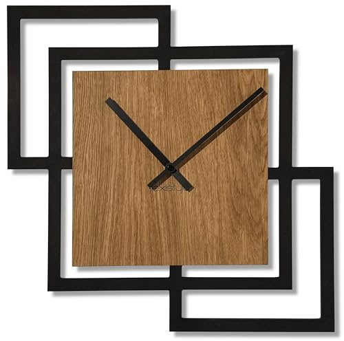 FLEXISTYLE Wanduhr ohne tickgeräusche modern Design Holz schwarz wanduhren Wohnzimmer jugendzimmer quadratisch Junge Squares