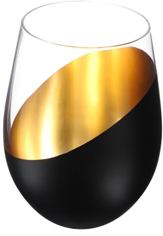 GALPADA Bicchiere Senza Stelo in Vetro Trasparente Nero Oro Elegante per Vino e Whisky Design Contemporaneo Fondo Inclinato per Casa Ufficio e Feste Resistente e Versatile