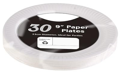 1ABOVE 30 Pack of 9-inch Disposable Paper Plates, 23cm White Paper Plates Perfect for Everyday use, Ideal for BBQ's, Parties and Events